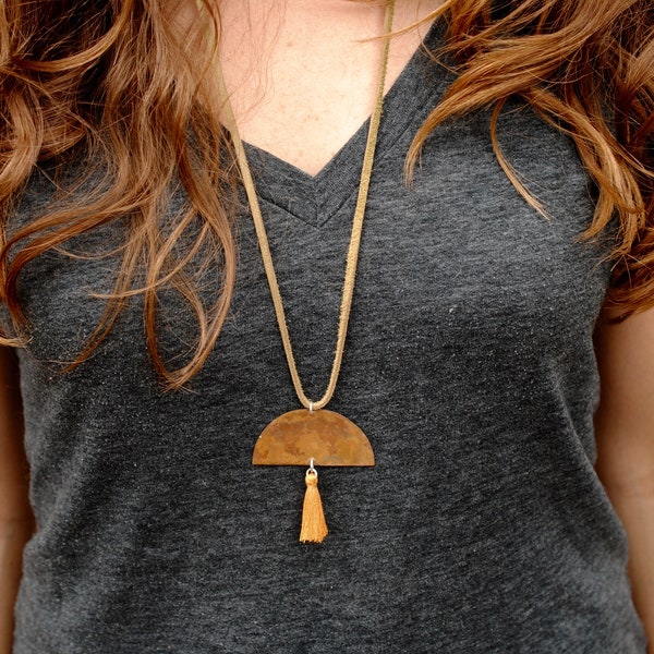 Aged Copper Tassel Necklace