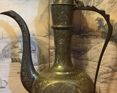 Antique Middle Eastern Arabic Brass Dallah Coffee Pot Pitcher Signed PJ858. Use CDTMARCH for 15 Off