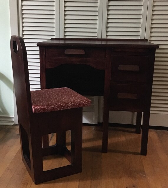 Child S Vintage Wood Desk And Chair Etsy