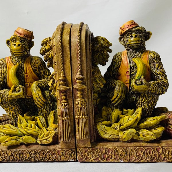 Organ Grinder Monkey Bookends, CBK Ltd. 1999. NOTE: Please read entire description - there are no returns.