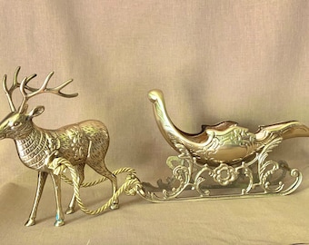 Solid Brass Sleigh & Reindeer.  NOTE:  Please be sure to read entire description.