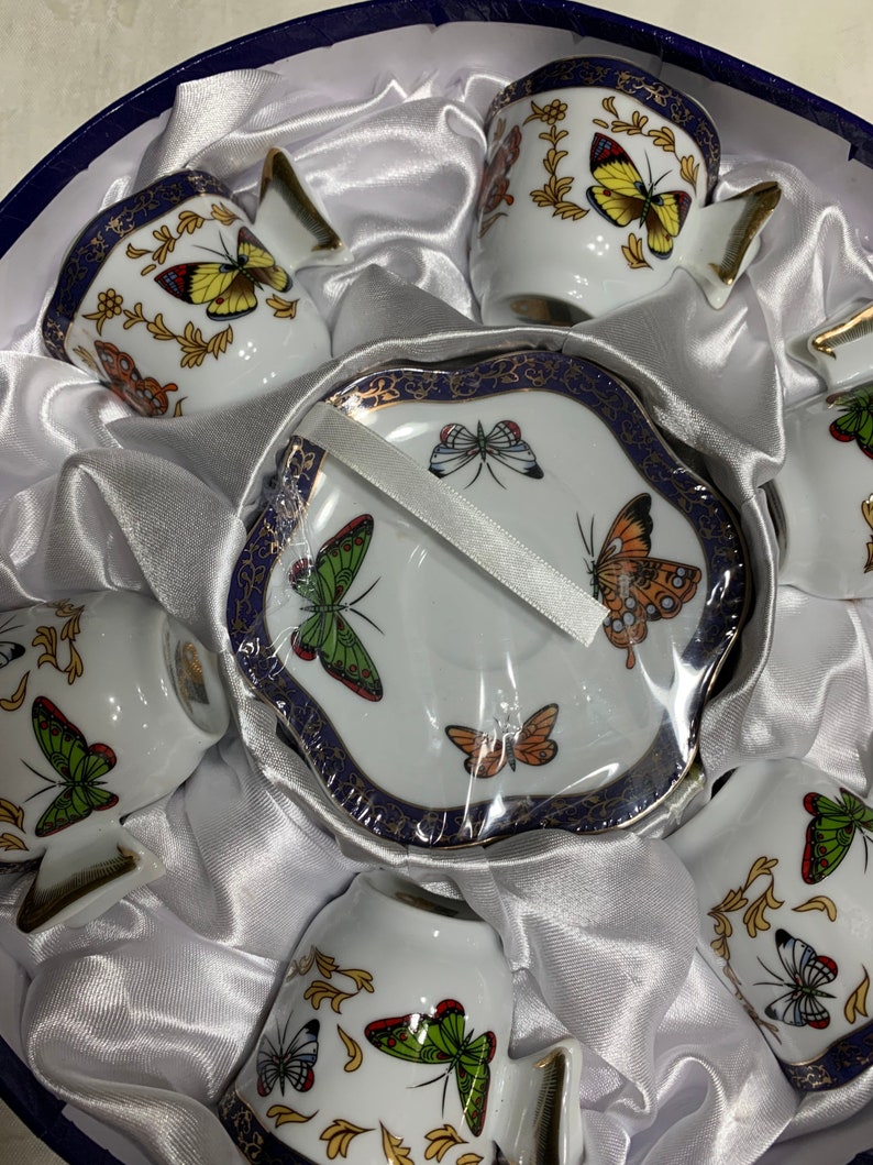 Butterflythemed Coffee & Tea Porcelain Set, Classic Coffee and Tea