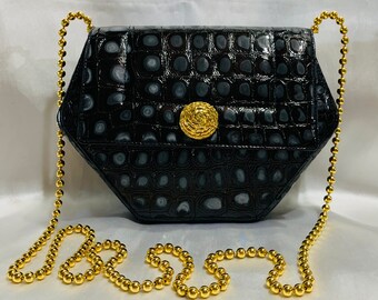 【RODO】イタリア製バッグ Vintage RODO Italy Faux Snakeskin Patent Leather Box Purse