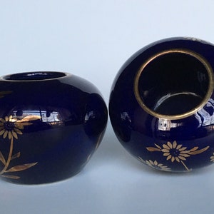 Miniature Porcelain Echt Cobalt Handgemalt Vases, Vintage Set of Two. NOTE: Please read entire description - there are no returns. image 1