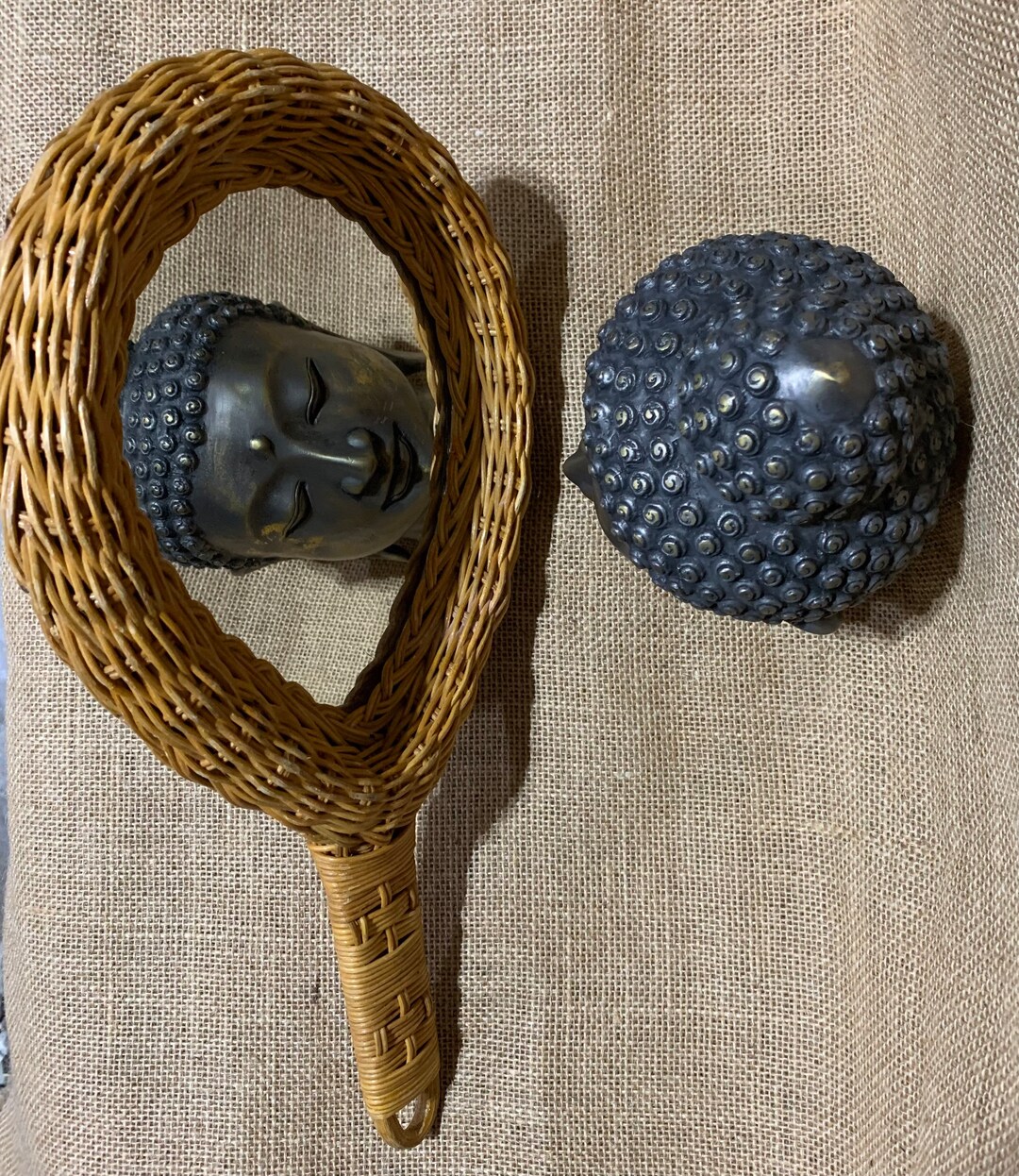 Wicker Handheld Vanity Mirror, Circa 1970's. NOTE Please Read Entire