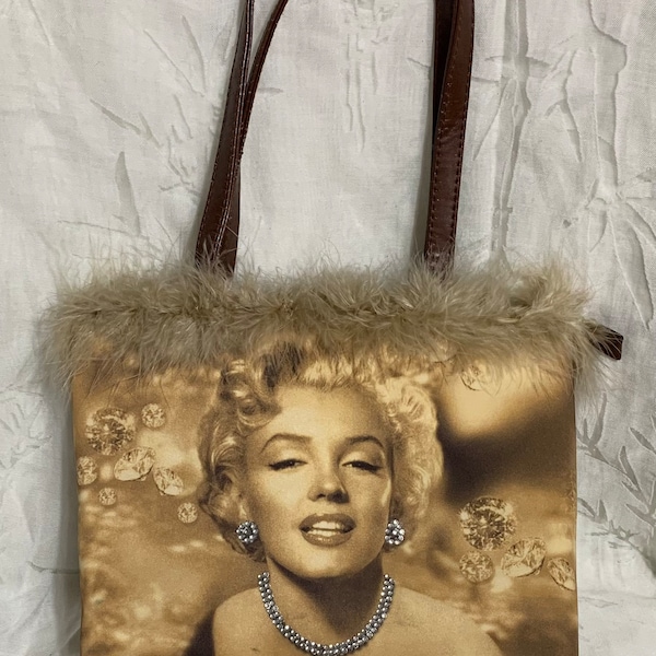 Marilyn Monroe Brand Feather & Rhinestone Handbag.  NOTE:  Please be sure to read entire description focusing on condition and size.