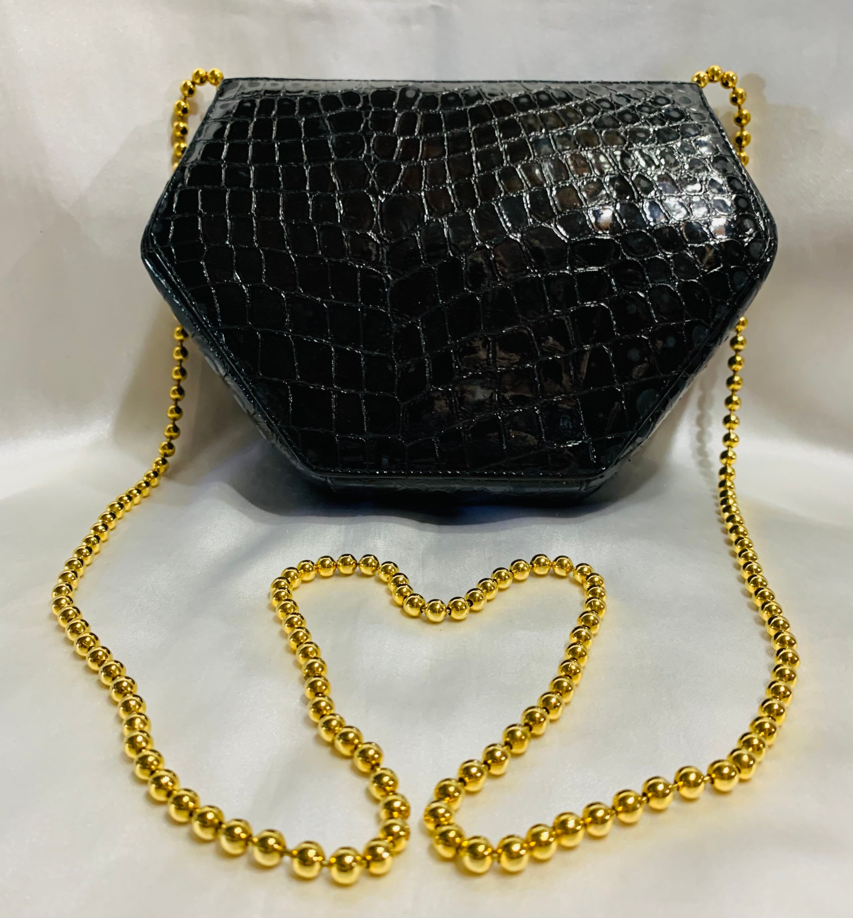Vintage RODO Italy Faux Snakeskin Patent Leather Box Purse. NOTE