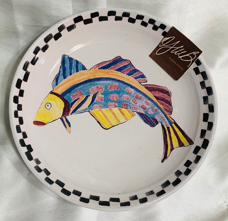 Majolica Handpainted Fish Plates Set of 4 AJWB Custom Etsy