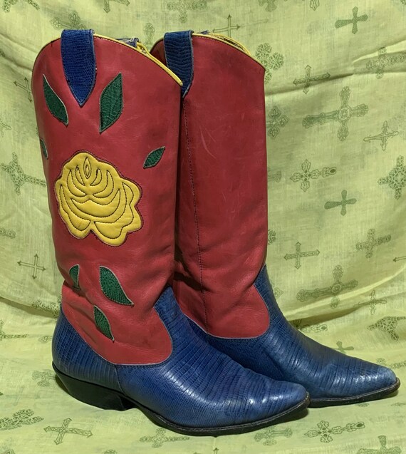 Vintage Yellow Rose of Texas Floral Cowgirl Western Boots Size