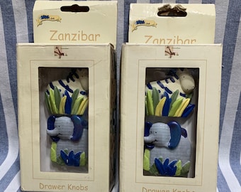 Zanzibar Zebra and Elephant Drawer Knobs. NOTE: Please read entire description - there are no returns.