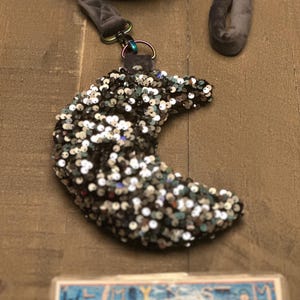 Sequin Rope Dart, Silver MOON  Rope Dart Shape, this is a set with Dark Grey Lead Rope, 8&#39; rope, 8.5 ounce dart