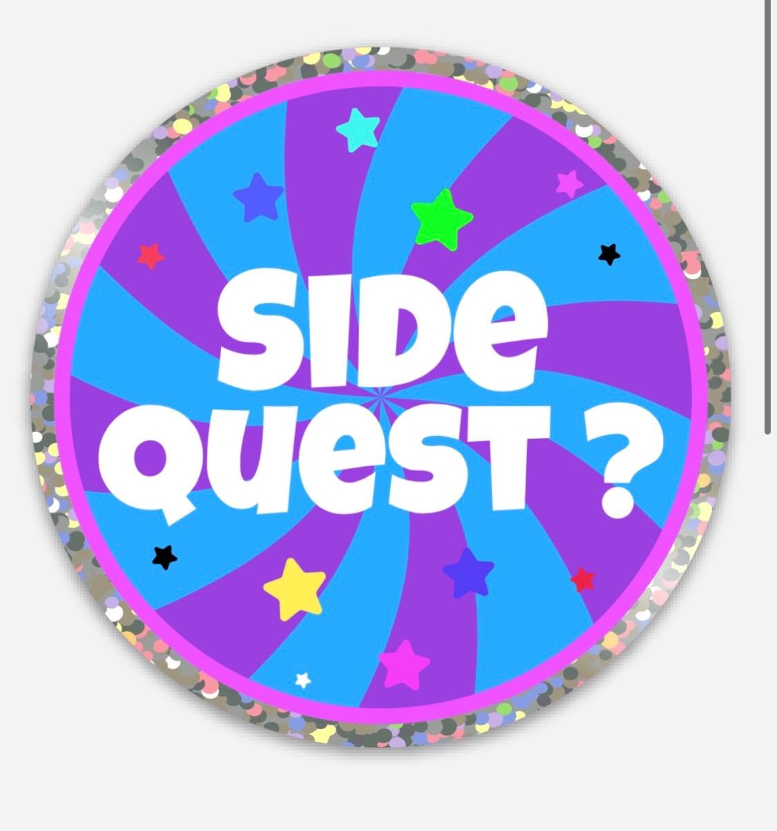 Side Quest Iridescent Glitter Sticker, EDM Rave Gaming, Waterproof 3 ...