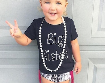 SALE!!! Big Sister Shirt;Short Sleeve Black T-shirt;Kid's Big Sister Shirt;Announcement Shirt;Custom Kid's Big Sister Shirt;Black Kid's Tee