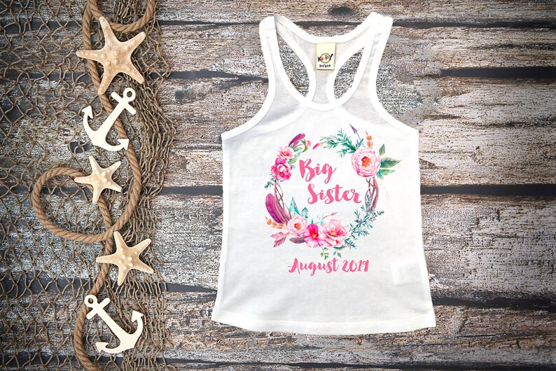Big Sister Shirt; Boho Personalized Big Sister Shirt;Unicorn Tank Top;Girl/'s Tank Top;Pregnancy Announcement;Floral Tank Top