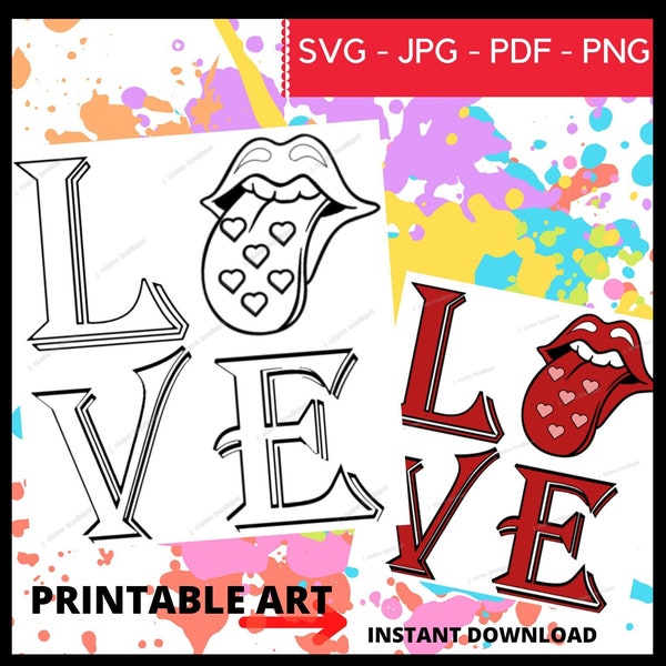 Lips SVG / Love printable art/coloring page/paint parties/sip and paint /svg,png,jpg,pdf