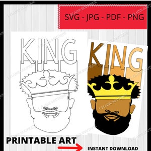 Black King SVG/Paint Party SVG/Arte imprimible Melanin King / King arte imprimible / página para colorear / sorber y pintar / svg