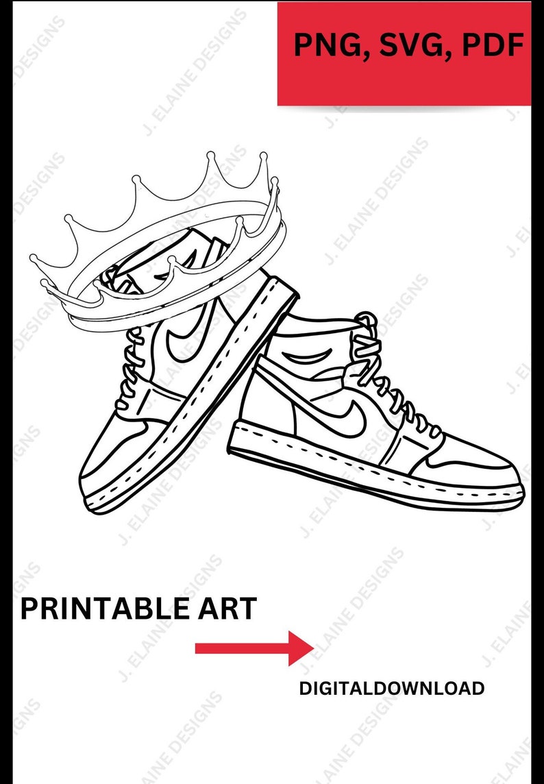 Sneaker King PNG / Sneaker Paint and Sip / Shoe printable art / coloring page / sip and paint / Shoe / Male Paint and Sip / svg, png, pdf image 1