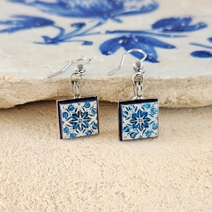 Porto Small Tile Earrings Portuguese Blue White Tile Earrings Azulejo Jewelry Square Classic Blue Earrings Travel SummerTile Earrings