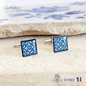 Portugal Retro Blue Tile Cufflink Majolica Tile Groom Wedding Gift Something Blue for Him Father Dad Gift Corporate Suit Accessory Men Gift