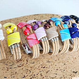 CORK Ceramic Triangle Colorful Bead Bracelet Multi Strand Ceramic Bead Hypoallergic Jewelry Cork Vegan Bracelet Handmade Eco Friendly Gift