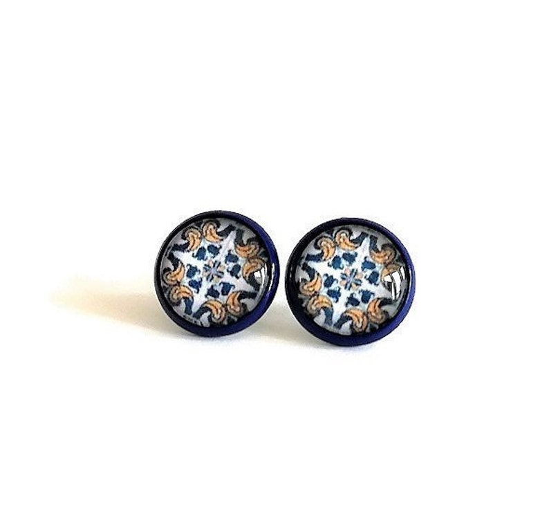 Portuguese jewelry Portuguese jewelry Portugal blue azulejos mom gift Portuguese tiles stud earrings azulejo earrings Portuguee gifts
