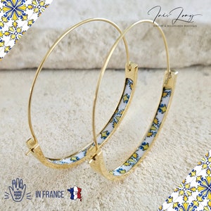 Gold HOOP Tile Earring Portugal Lightweight STAINLESS STEEL Azulejo Gold Hoop Historical Jewelry Portuguese Mom Igreja Sta Graça Coimbra