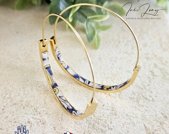 Cork GOLD HOOP Tile Earring Portugal Lightweight Stainless STEEL Azulejo Gold Hoop Historical Jewelry Anniversary Gift Women Portuguese Mom