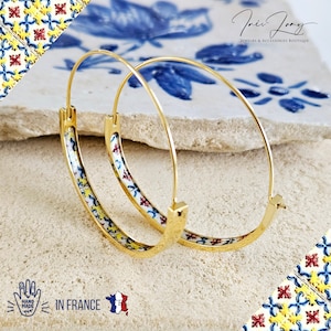 GOLD Antique Retro Tile HOOP Earring Portugal Lightweight STEEL Azulejo Gold Hoop Historical Jewelry Birthday Gift Women Portuguese Mom Gift