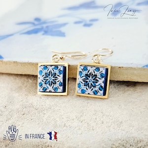 Porto Small Tile GOLD Earring Portuguese Blue White Tile Earring Azulejo STEEL Square Earring Portugal Tile Gift Travel Souvenir Spouse Gift