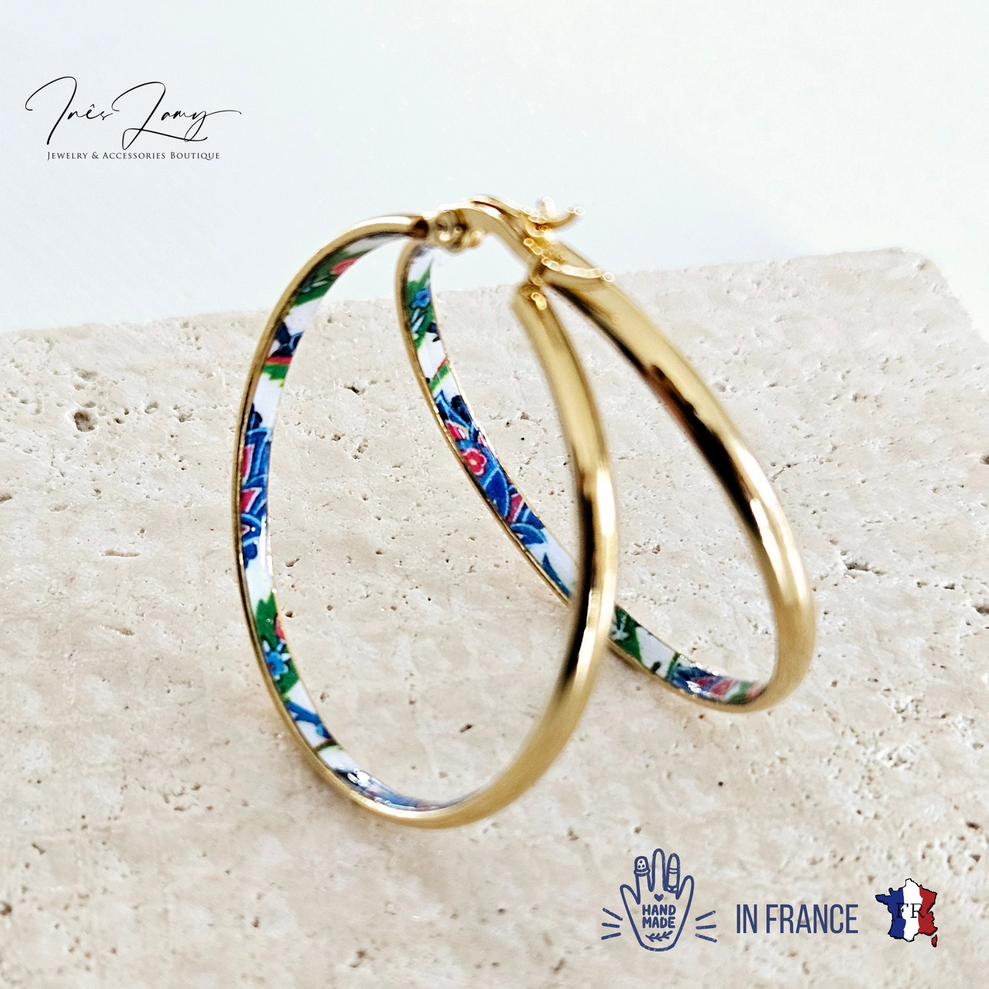 Turkish HOOP Tile Earring Red Tulip Flower Tile GOLD Steel Damascus Azulejo IZNIK Hoop Historical Jewelry Anniversary Women Tile Retro Gift