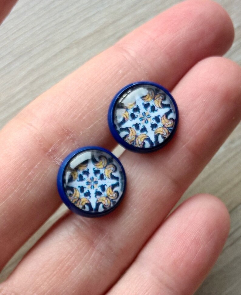 Portuguese jewelry Portuguese jewelry Portugal blue azulejos mom gift Portuguese tiles stud earrings azulejo earrings Portuguee gifts