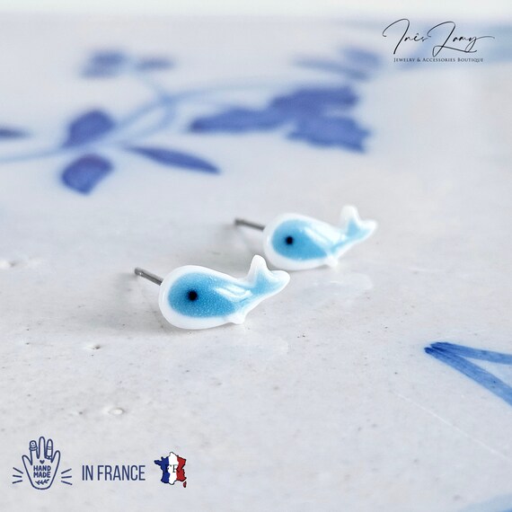 Dolphin Post Stud Earrings with Light Blue Enamel Coloring Dolphin Post Stud Earrings with Light Blue Enamel Coloring