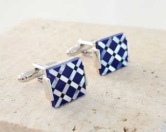 Blue Onyx Mother Pearl Tile Cufflink Luxury Portuguese Tiles Cufflinks Business Executive Gift Corporate Dad Cufflink Natural Stone Cufflink