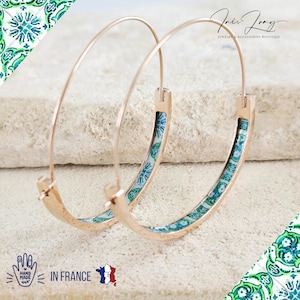 Rose Gold Hoop Green Tile Earring Portugal Lightweight STEEL History Azulejo Gold Hoop Jewelry Portuguese Tile Rose Gold Earring Hoop Gift