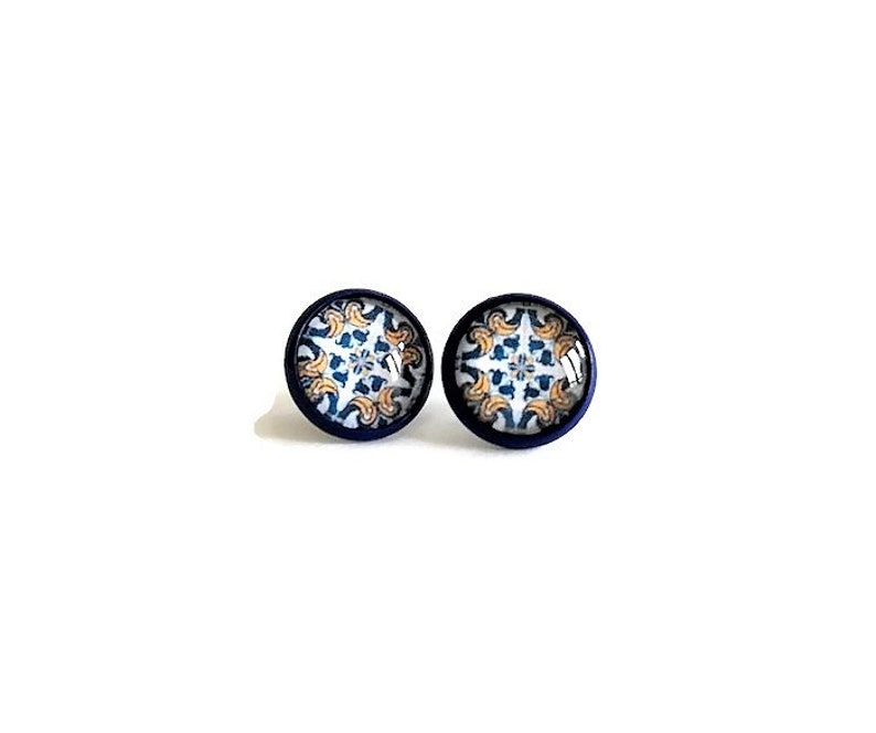 Portuguese jewelry Portuguese jewelry Portugal blue azulejos mom gift Portuguese tiles stud earrings azulejo earrings Portuguee gifts