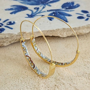 Gold Orange Red HOOP Tile Earring Portugal STAINLESS STEEL Azulejo Lightweight Hoops Gold Historical Jewelry Women Anniversary Gift Travel