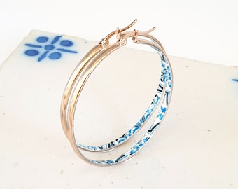 Gold HOOP Portuguese Tile Earring STEEL Azulejo Thin Flat Hoop Gift Portugal Historical Jewelry Blue Gold Earring Hoop Wanderlust Tile Gift