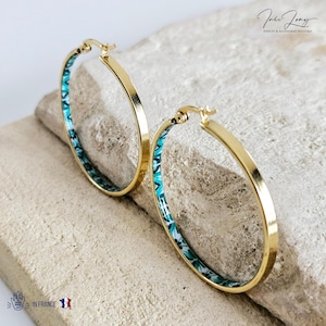 GOLD GREEN Flat HOOP Tile Earring Portugal Stainless Steel Azulejo Delicate Gold Hoop Historical Gold Jewelry Travel Gift Portuguese Tile