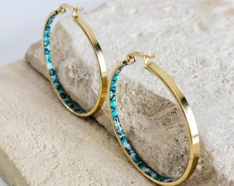 GOLD GREEN Flat HOOP Tile Earring Portugal Stainless Steel Azulejo Delicate Gold Hoop Historical Gold Jewelry Travel Gift Portuguese Tile