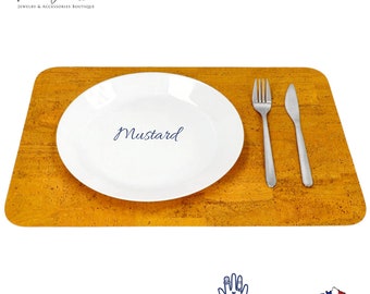 CORK Placemat MUSTARD YELLOW Individual Eco Friendly Heat Resistant Waterproof Rectangular Indoor Dining Table Dinner Decor Vegan Kitchen
