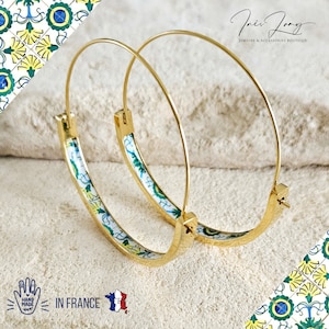 Green Yellow HOOP Tile Earring Portugal STAINLESS STEEL Azulejo Light Gold Hoop Historical Jewelry Anniversary Gift Women Portuguese Mom