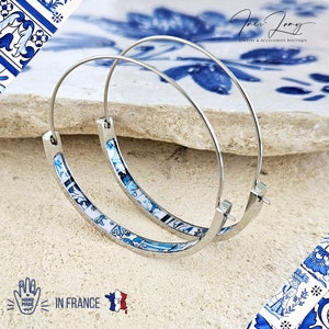 Blue Mixed HOOP Delft Tile Earring Portugal Lightweight STEEL Azulejo Gold Hoop Historical Jewelry Minimal Earring Gift Women Portuguese Mom