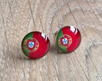 Portugal flag stud earring small flag studs Patriotic round flag studs Sport Aficionado accessories Support Team studs Red green posts