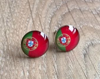 Boucle d'oreille drapeau du Portugal petits clous de drapeau Clous de drapeau rond patriotique Accessoires pour amateurs de sport Clous d'équipe de soutien Poteaux verts rouges