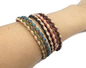 Vegan Cork Bracelet Stackable Braided Cork Cord Men Bracelet Sustainable Eco Friendly Cork Bracelet Women Natural Bracelet Vegan Leather
