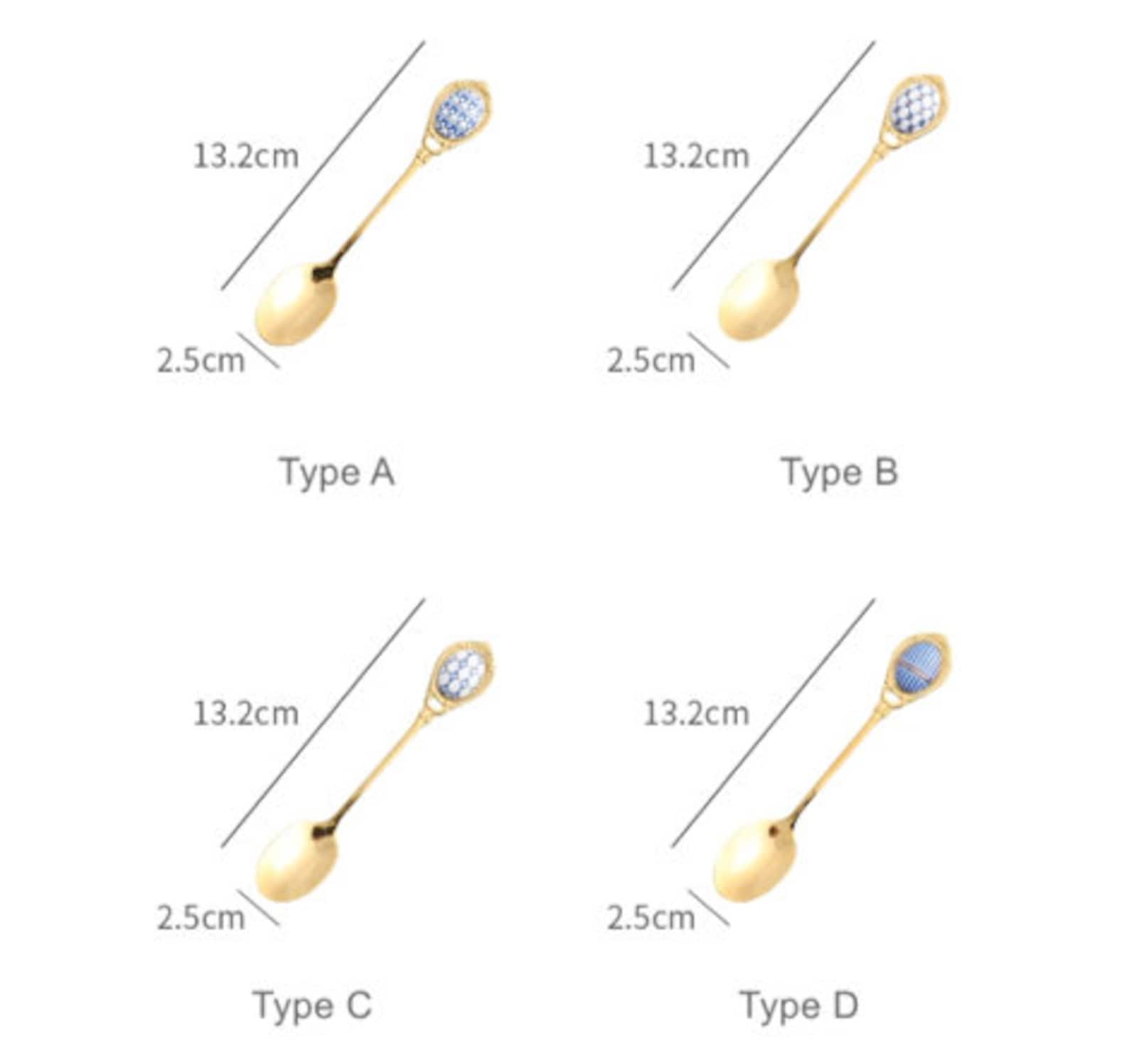 Gold Coffee Spoon Blue & White Ceramic Handle Tile Ceramic Etsy