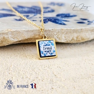 Personalized Irmã Portugal Tile Necklace Sister Gift Custom Handmade Sis Gift  Necklace Jewelry Sisterhood Blue White Tile Azulejo Pendant