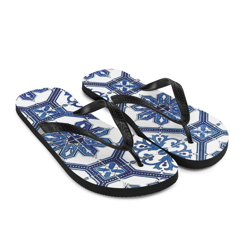 Portuguese Antique Blue Tiles Flip Flops beachwear flipflops | Etsy