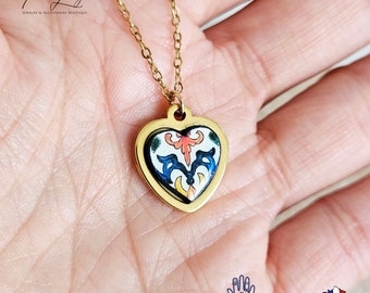 GOLD Heart Portugal Tile Charm Necklace Coimbra Tile Azulejo Gold Pendant Steel Leiria Necklace Tile Portugal Gift Handmade Lisboa Souvenir