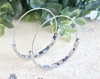 Cork STEEL HOOP Blue Tile Earring Portugal Lightweight Stainless Steel Azulejo Hoop Historical Vegan Eco Friendly Sustainable Unique Jewelry